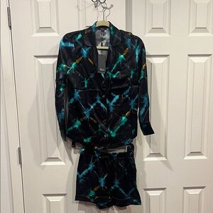 NWT-Rails Black and Teal Tie-Dye Pajama set